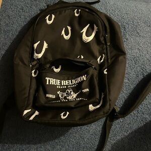 True Religion Black Backpack with White Logo
